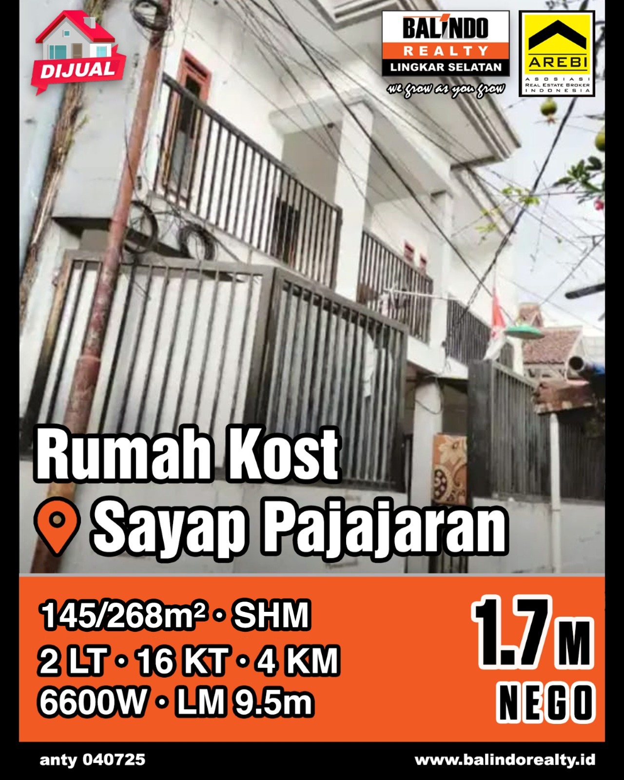 Dijual Rumah Kost Strategis Tengah Kota di Sayap Pajajaran