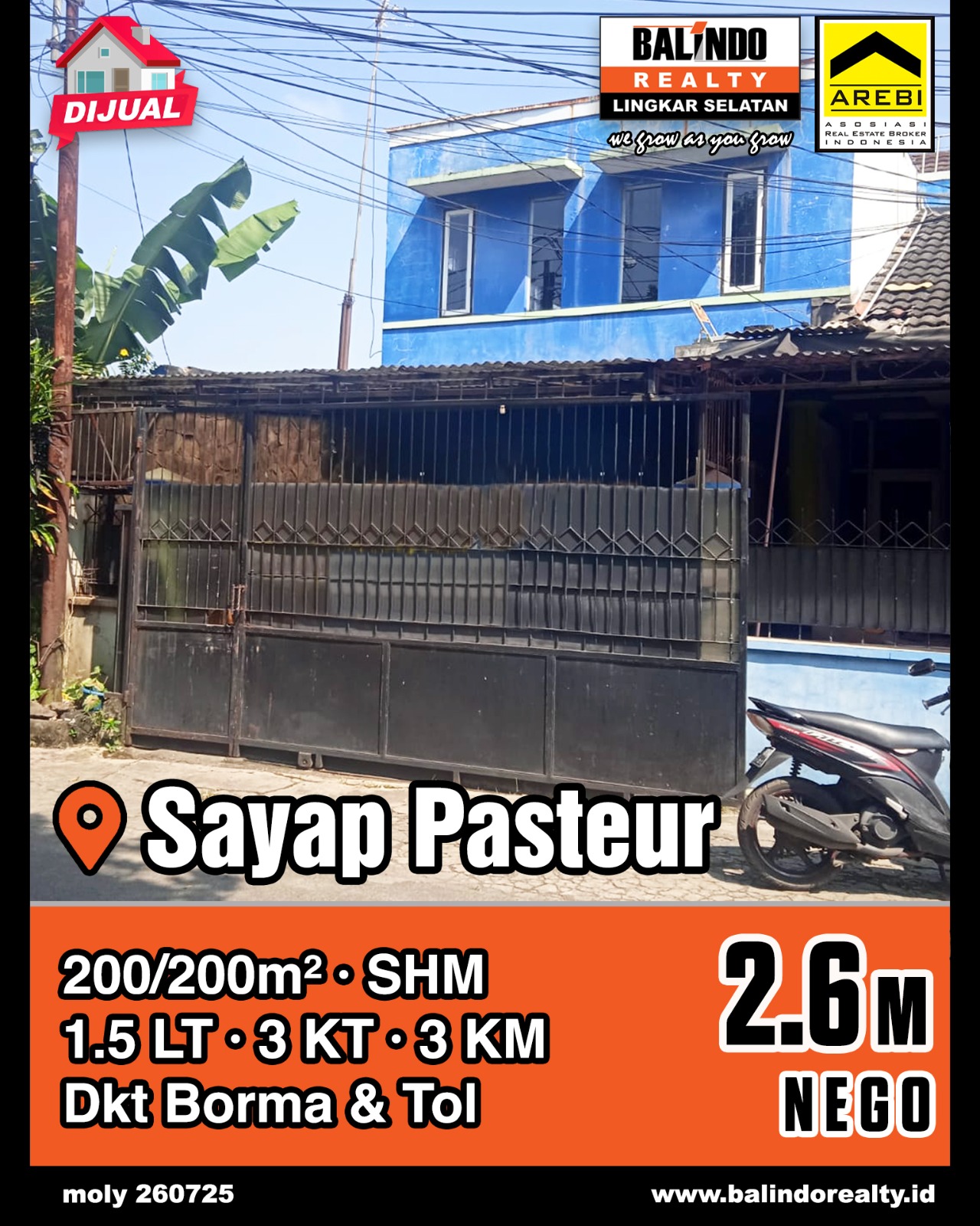 Dijual Rumah 1.5 Lantai Dekat Borma dan Tol di Sayap Pasteur