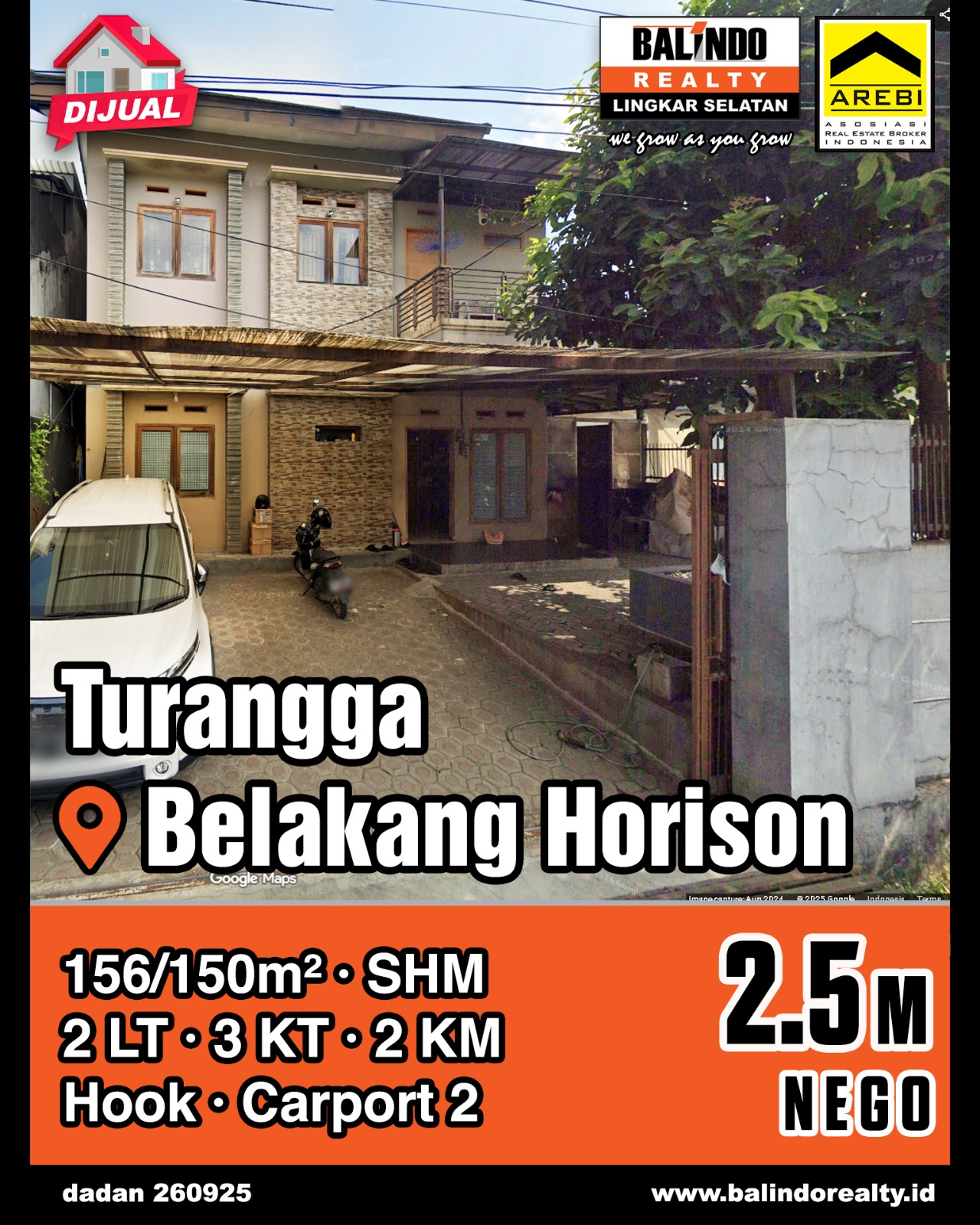Dijual Rumah 2 Lantai Nyaman di Turangga Belakang Horison