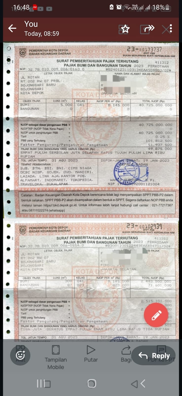 Dijual Sebidang Tanah dibawah harga NJOP